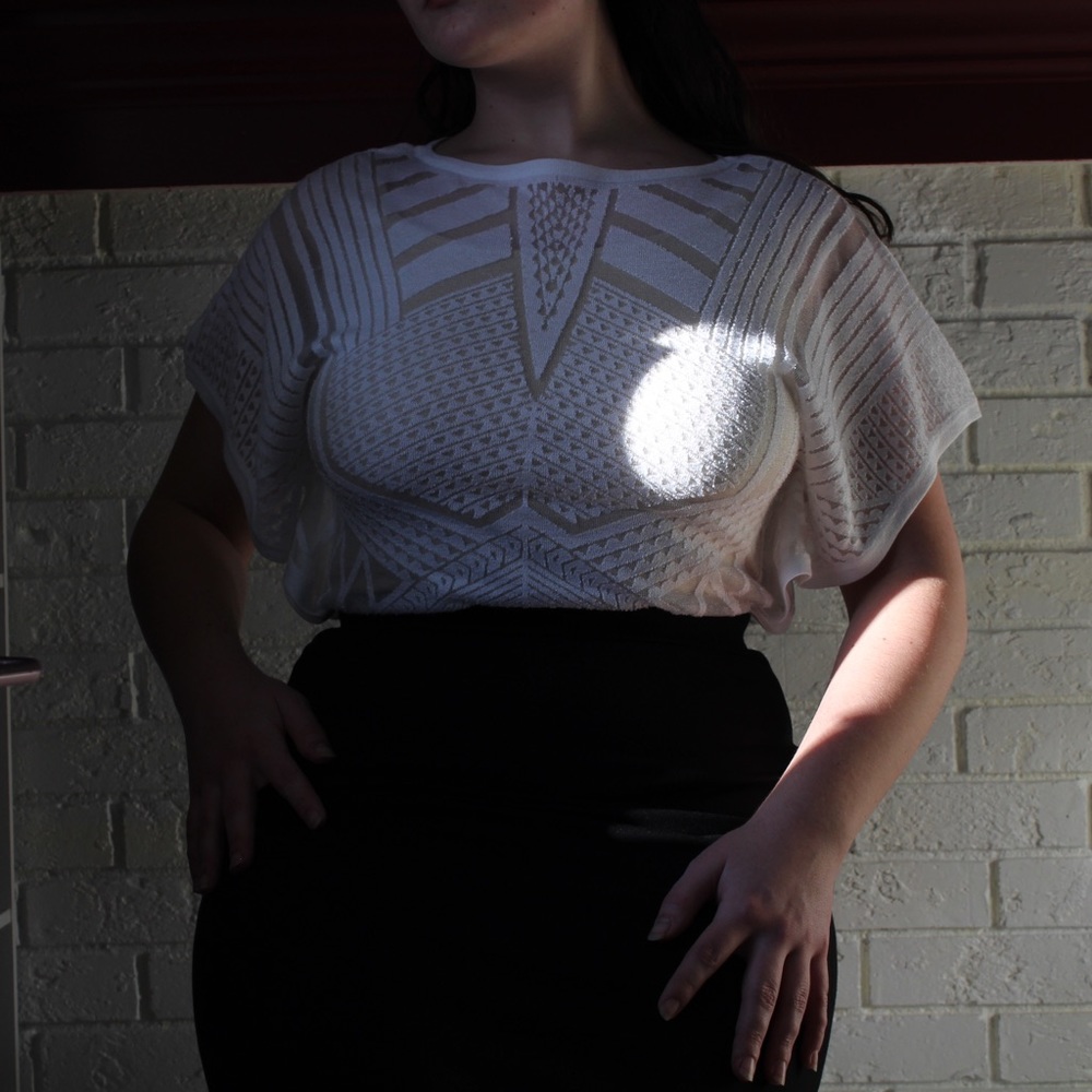 White House Black Market Sheer Geometric Top